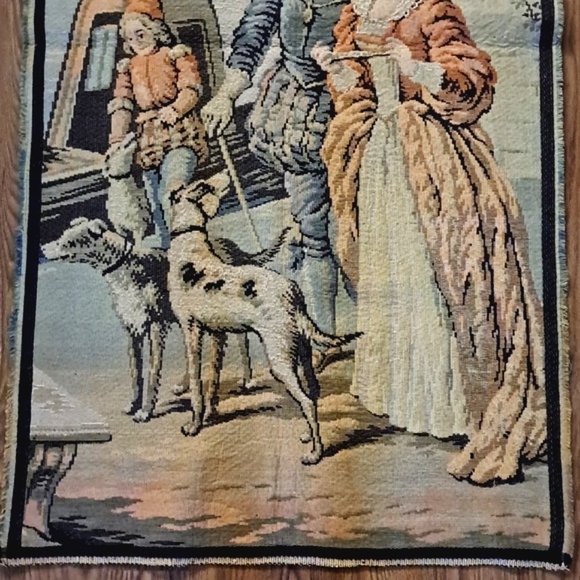 Vintage Tapestry 4' x 2' Wall Art Elizabethan Couple Renaissance Romantic Decor - Picture 4 of 12